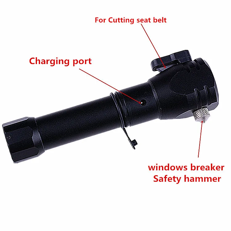 Windows breaker Safety Hammer Car emergency 18650 Rechargeable Torch light,Swat Tactical Led Self defense Flashlight