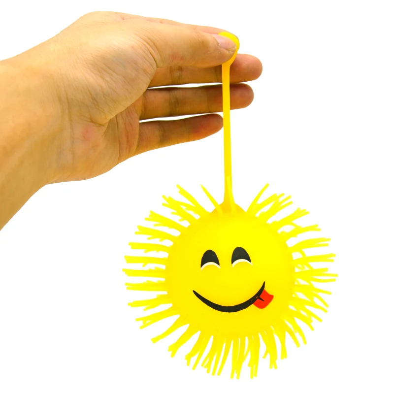 New smile face puffer ball TPR  material bright  yellow for kid have more visual experience