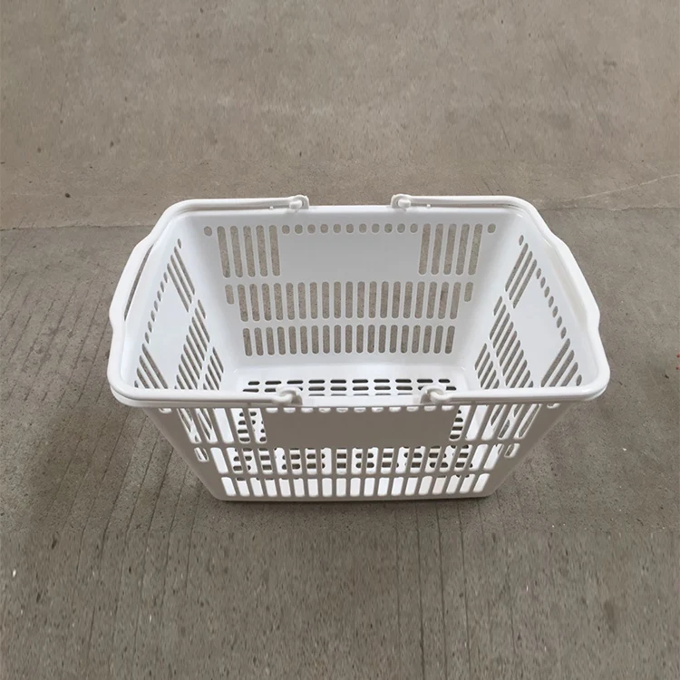 MOQ 100 PCS hand plastic basket 12.5L two handles carry plastic supermarket shopping basket for sale