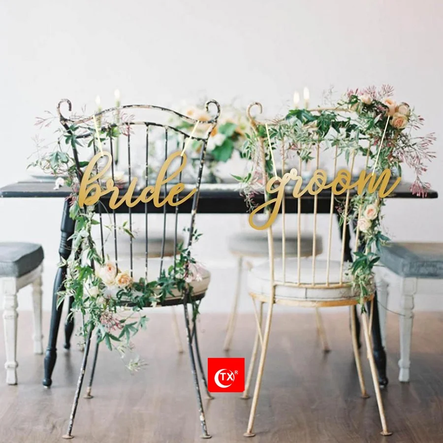 
TX Hot Sale Products Gold Silver Mirror Acrylic Wedding Chair Sign For Wedding or Paty Decoration 