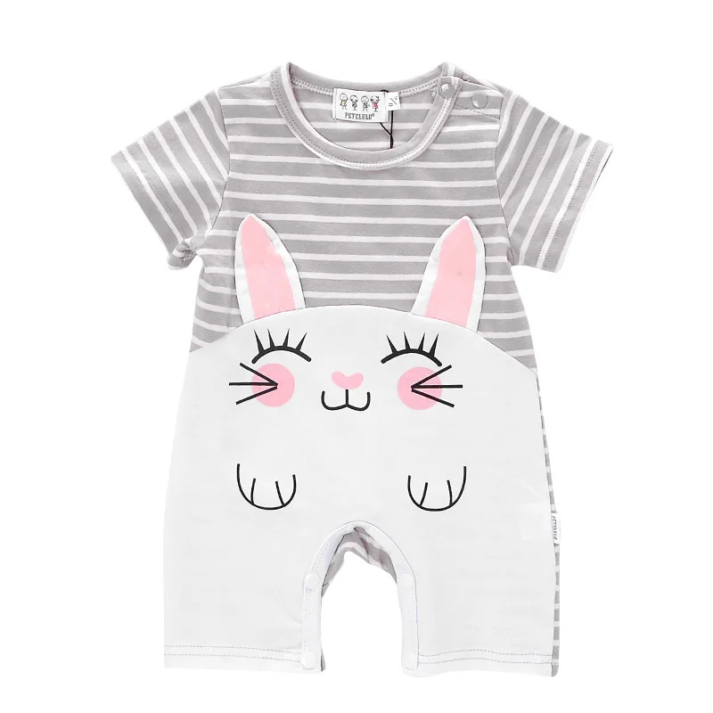 Petelulu Summer Babies Cartoon Romper Clothes Baby Boy Girl Stripes Cotton Jumpsuit Outfit Clothes With Animal Design Printing