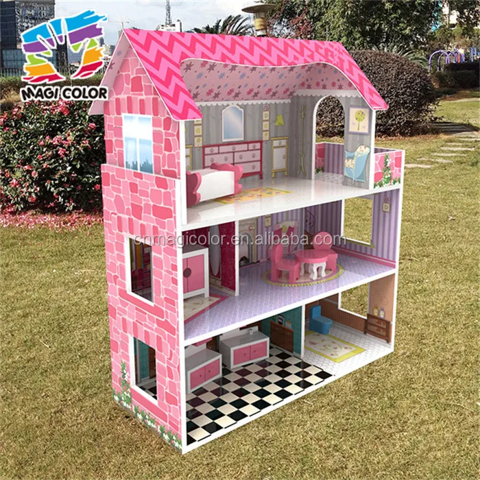 wholesale lovely girls toy sets wooden miniature house kits new design children wooden miniature house kits W06A235
