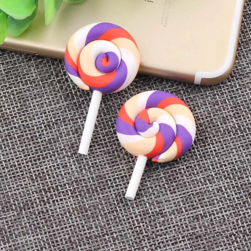 28*39mm PR053 Flat Back Polymer Clay Jewelry Cartoon Lollipop Charms DIY Crafts Phone Case Accessories