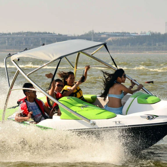 New fiberglass jet boat with outboard engine for private