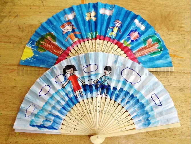 Chinese Bamboo round Paper Fan large with full color printing