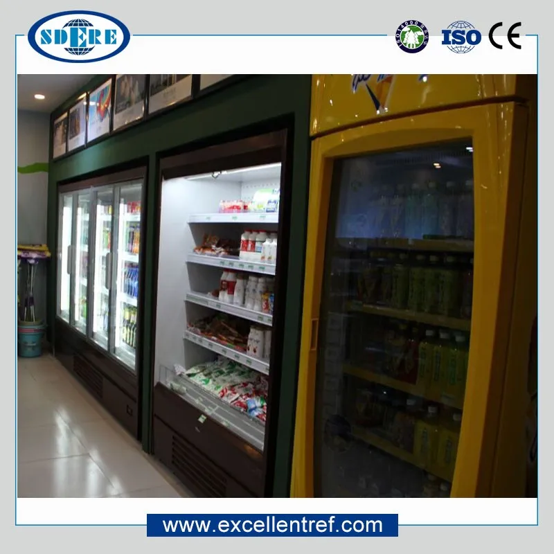 cheap vertical upright glass door freezer cooler refrigerator & fridges display showcase for cold drink in retail supermarket