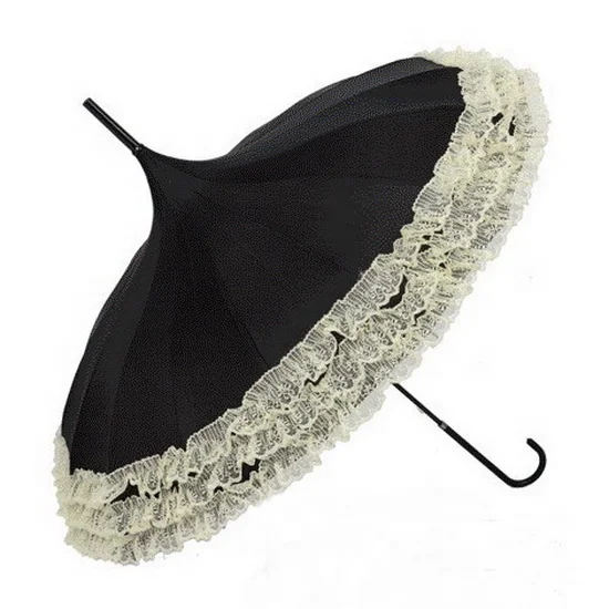 Colorful Fashion Pagoda Lace Umbrella Long Handle Outdoor Lady Sun Rain Parasol