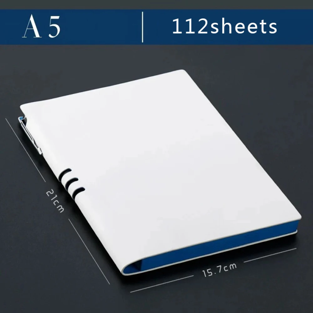 Hot sale A5 white pu leather notebook Custom logo softcover office planner with pen loop school stationery colorful edge diary