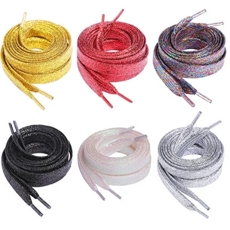 Flat Premium Shiny Bling Glitter  Metallic Gold Shoelaces for Canvas Athletic Dance Sneakers