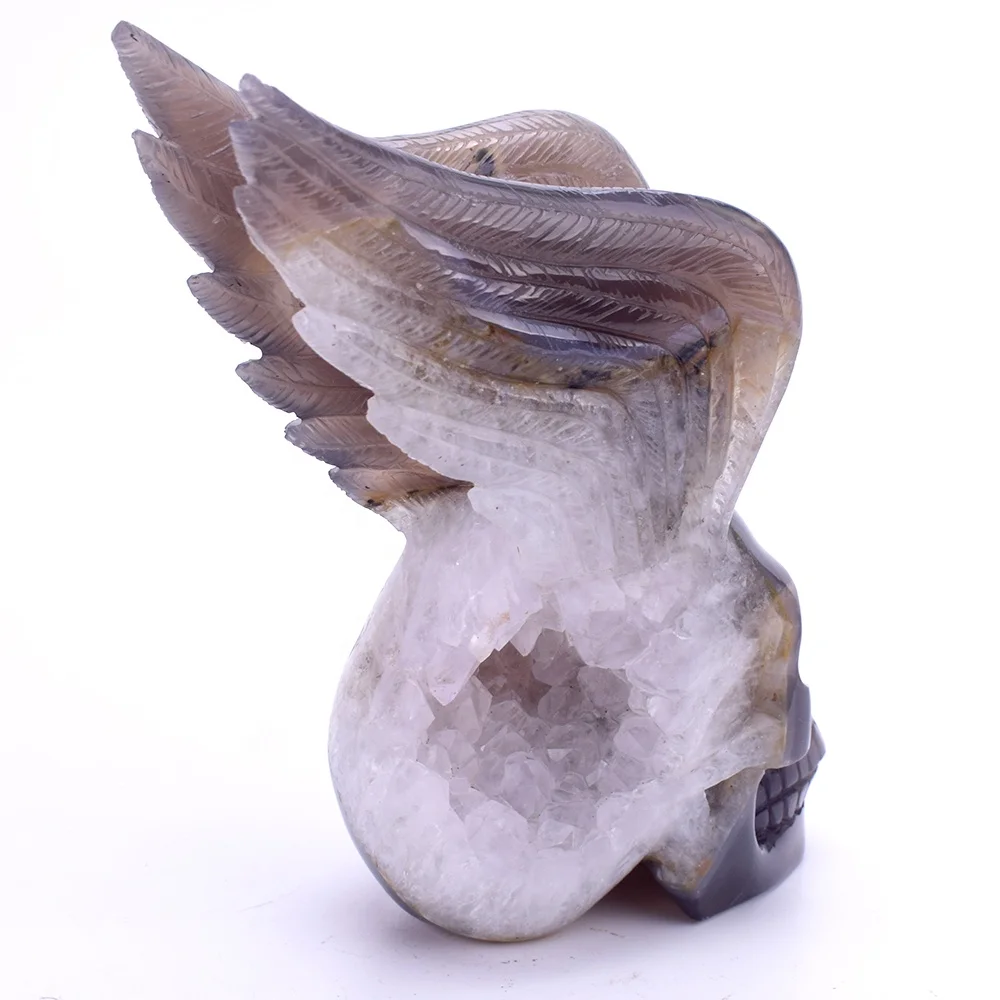 Wholesale Natural Hand Carved Exquisite Winged Crystal Skull with Wing