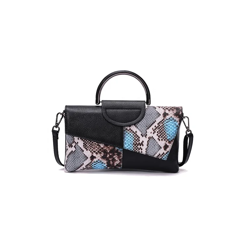 
2019 hot sale high quality lady fashion snake print PU leather contrast color handbag evening bag clutch Paquete nocturno 