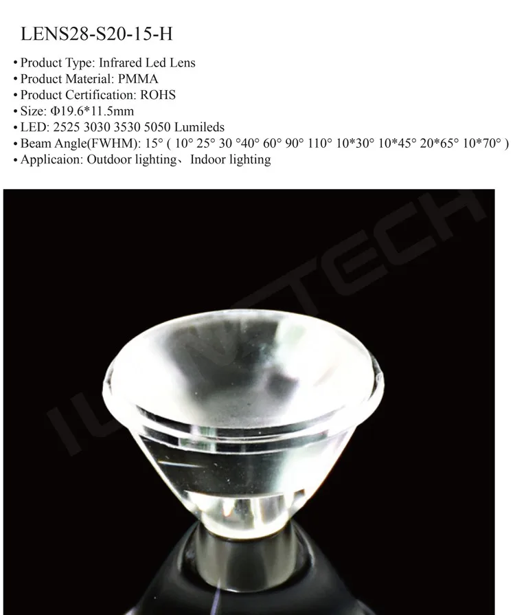 Multi Led Asymmetric Lens 10 15 25 10x30 10x45 20x65 10x70 Degree PMMA Optical Infrared Led Lens for IR Leds