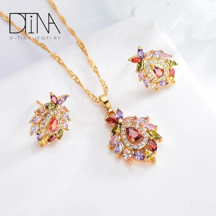 
DTINA Luxury Droplet Necklace Earrings Jewelry Set Girls Party Jewelry 