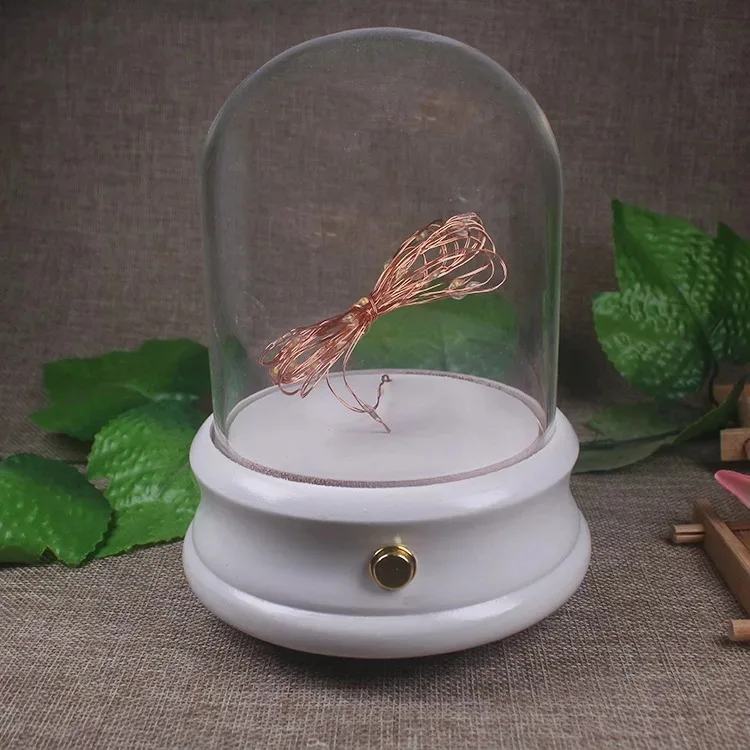 Wholesale glass oval bell jar dome with wooden base and LED