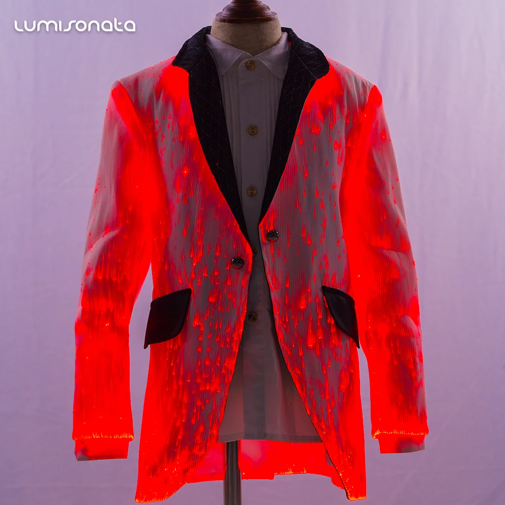 
western style Kids clothes formal wear fiber optic luminous glow light up led teenager show jacket 
