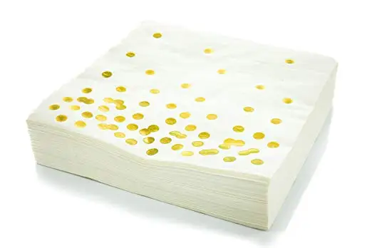 OEM 100-Pack Cocktail Napkins - Disposable Paper Party Napkins in 5 Assorted Designs Gold Foil Designs - Perfect for Birthday