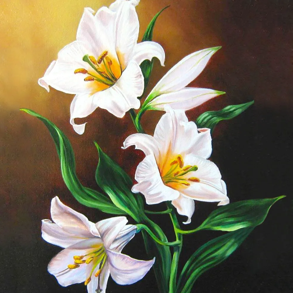Painting by number with flower handmade oil painting