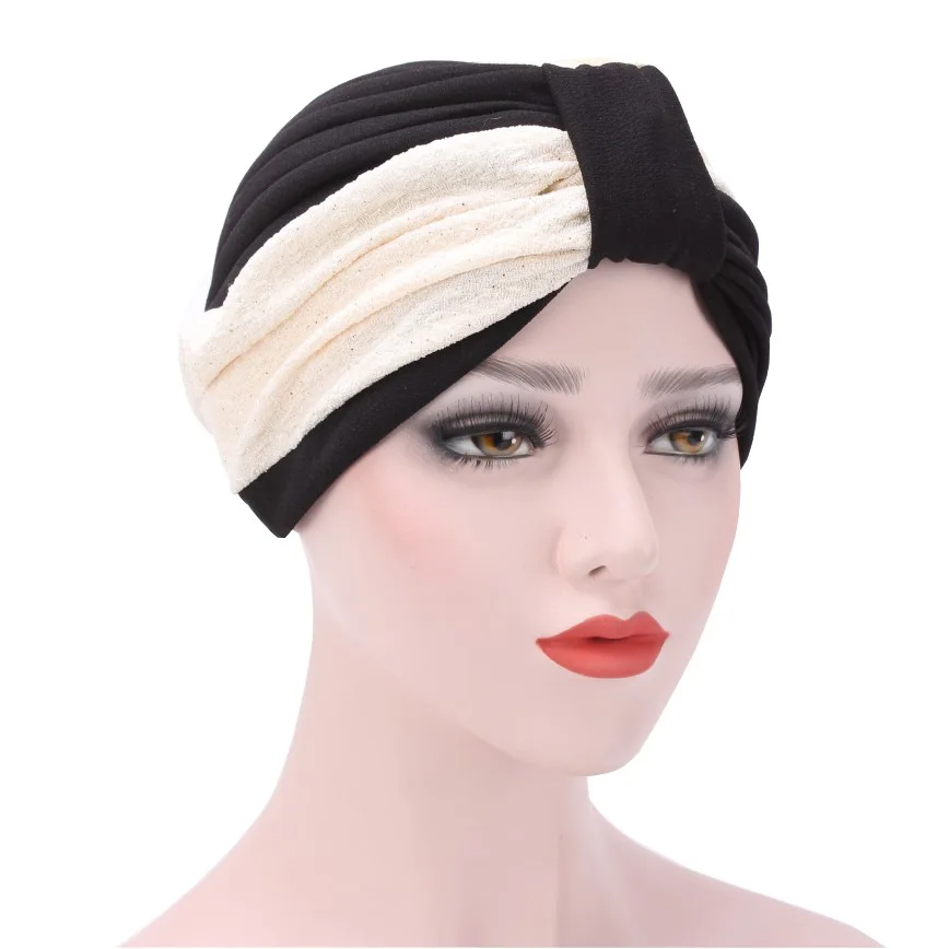 Autumn and winter new arrive turban headdress two-color mosaic folds muslim women bandana cap India arabic custom hair turban