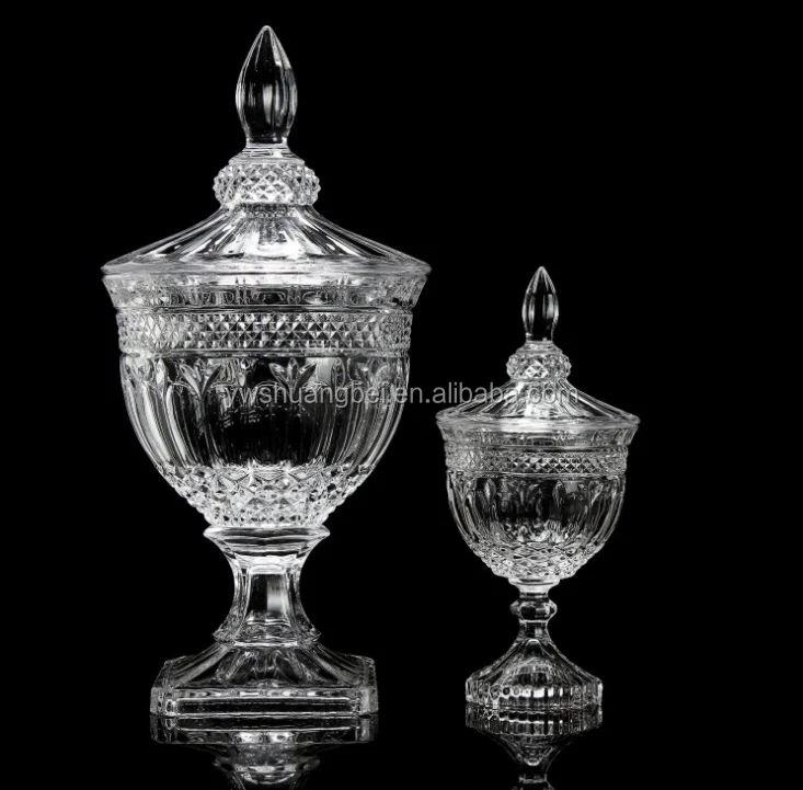 Elegant And Beautiful Glass Food/Candy Storage Jar Big Clear Glass Jar With Lid Candy jar with high foot glass