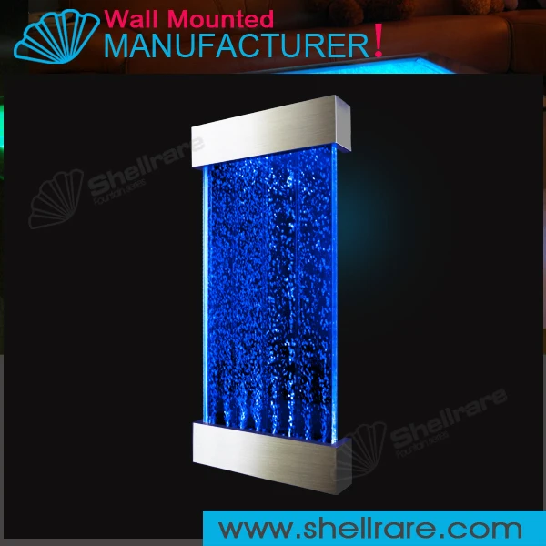 wall hanging mounted stainless steel water bubble wall panel , led waterfall feature room divider