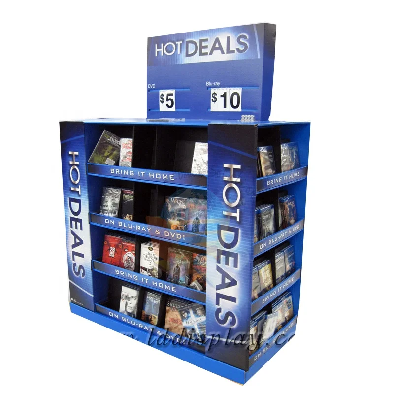 Custom cardboard retail dvd display stands / dvd display rack