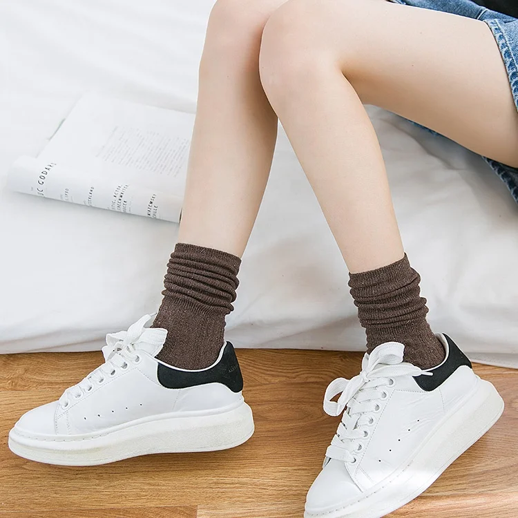 
Top grade various colors available wool with shining yarn women crew cozy socks 