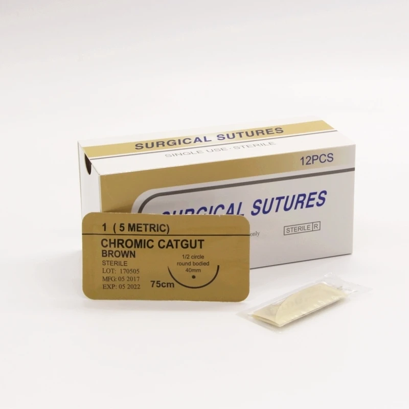 
China Hot Sale Medical Sterile Chromic Catgut Surgical Suture With Needle CE ISO 45cm 75cm 90cm 