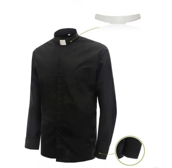 Мужская черная рубашка с длинным рукавом и отложным воротником