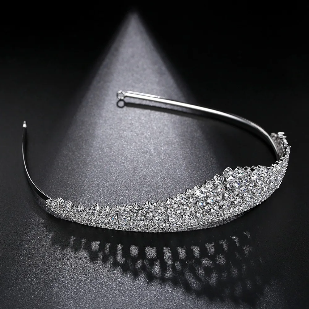 LUOTEEMI Clear Wedding Bridal CZ Crystal Tiara Crowns Princess Queen Pageant Prom Veil Tiara Headband