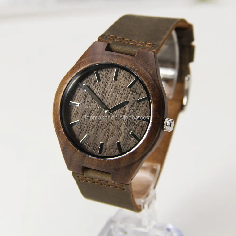 mens causal wooden watches hand made japan movt quartz walnut wood watch