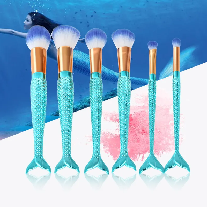 Best Quality 6PCS Mermaid Makeup Brush Set Fish Tail