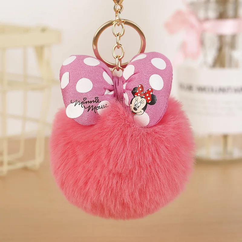 Fluffy Rabbit Fur Ball Mickey Keychain For Women Pompom Bunny Fur Bowknot Key Ring Bag Car Key Holder Jewelry Wedding Gift