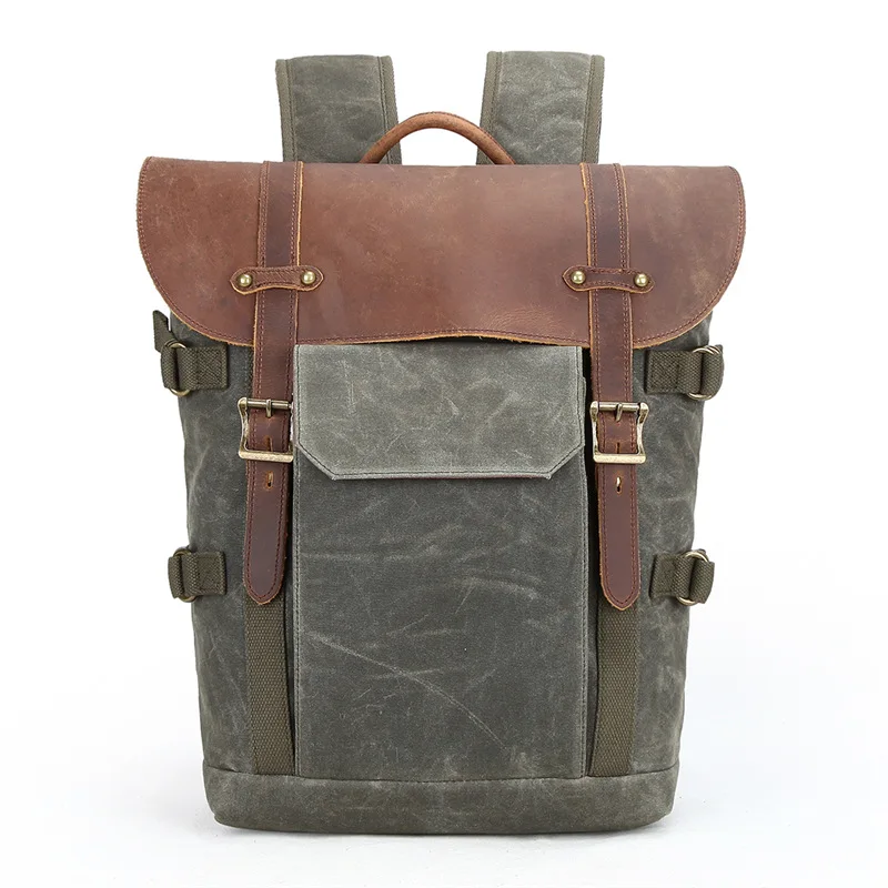 Vintage  Multifunction Canvas With  Leather Rucksack Photography Backpack Bag