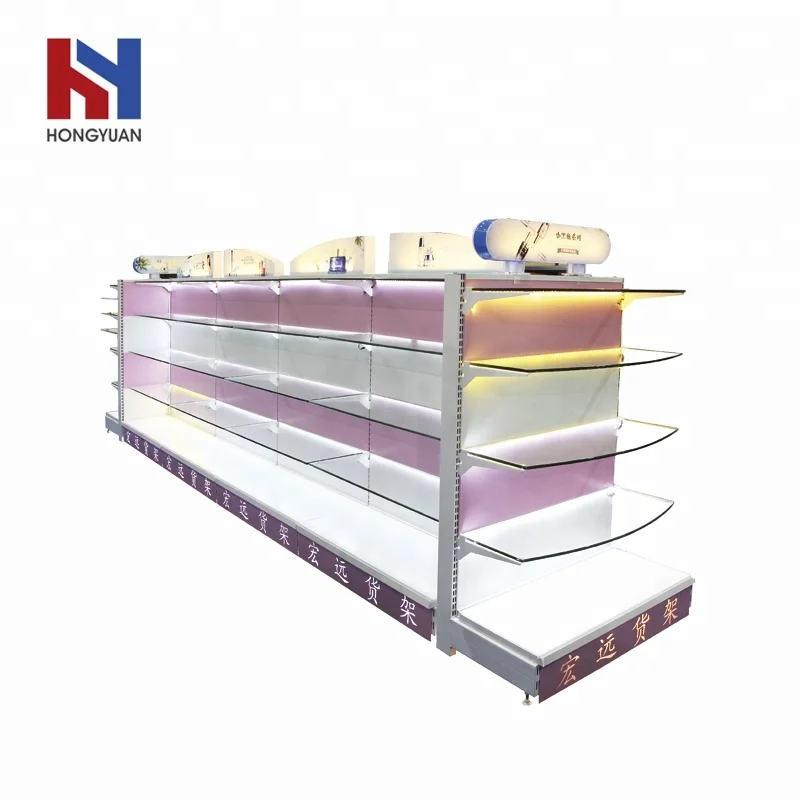 3-6 layers custom supermarket cosmetic gondola shelf shopping mall rack with led