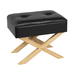 Fuzhou fytch wholesale faux leather padded footstool X leg storage foot stool ottoman with removable lid