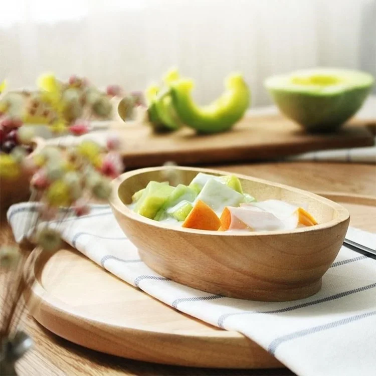 Creative  Handmade 21cm Rubber  Wood  Snacks Dried Fruits  Boat Shape  Dish