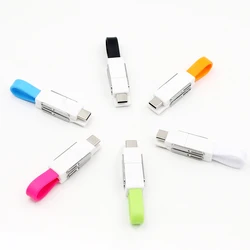 2021 New Amazon best selling OTG 4in1 keychain usb cable for iPhone + Micro usb + USB C, magnetic 4 in 1 keychain charging cable