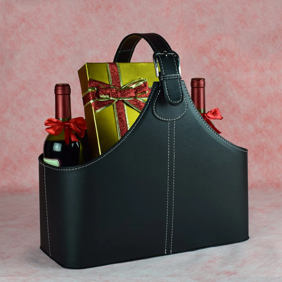 China Supplier  high-end PU Leather Christmas Gift Basket for Food