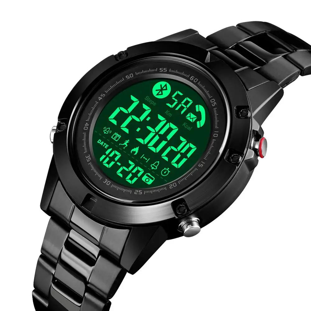 SKMEI 1500 App Remind Pedometer Watch Smart Watch Stainless Steel Waterproof Sport Wristwatches for Men