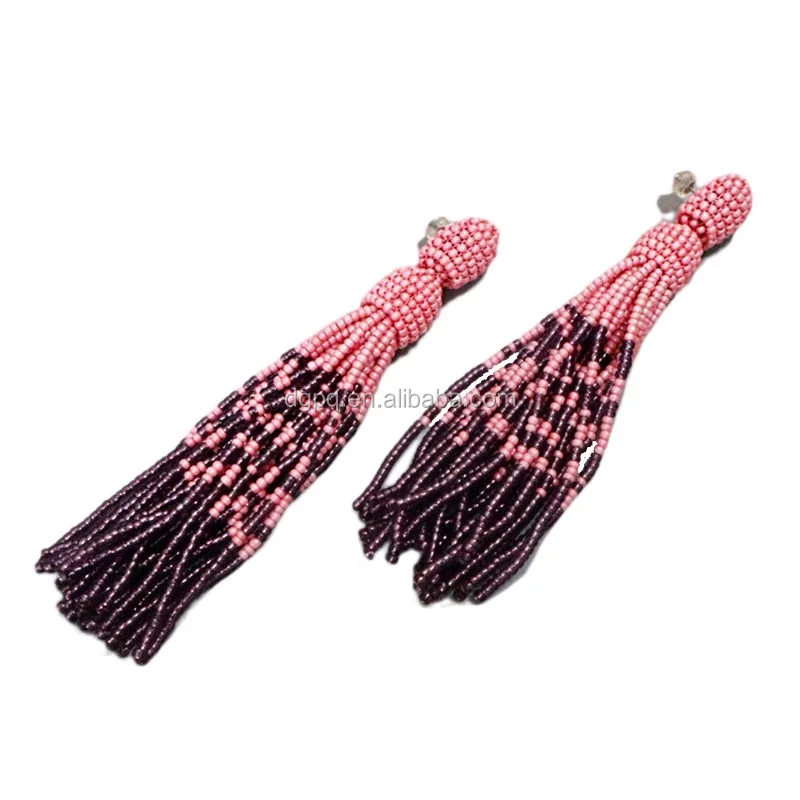 Peichi women fashion handmade Tassel beaded jewelry and drop earring