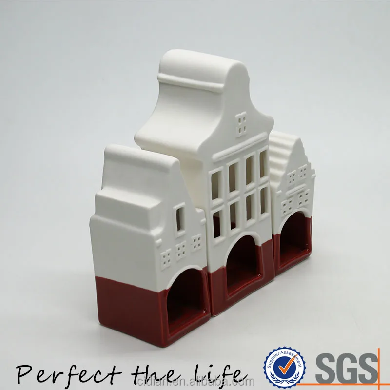3 pieces Ceramic Village House Building for Gift Set
