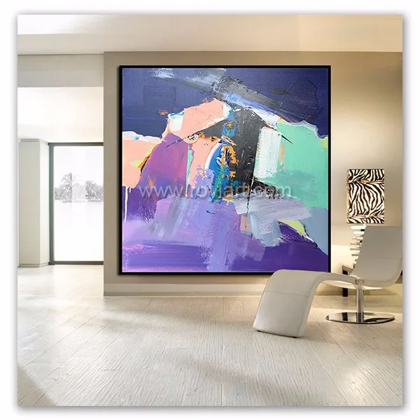 Contemporary Handmade Modern Abstract Wall Art Purple and Green Colors Palette Knife Oil Painting For Restaurant Dining Room