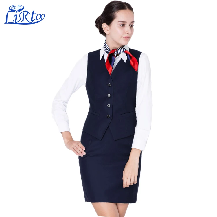 Fashion long sleeve airline hostess uniform for women flight attendant uniform