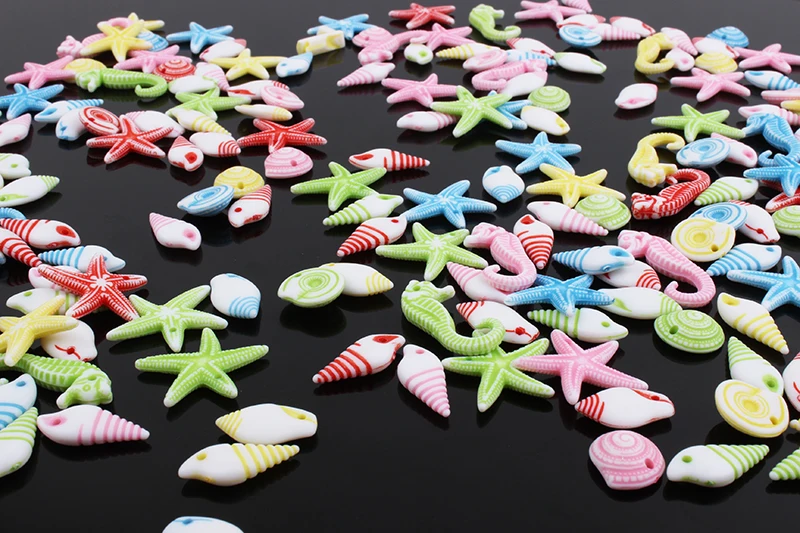 Popular assorted starfish, sea horse, conch shaped custom engraved animal plastic beads