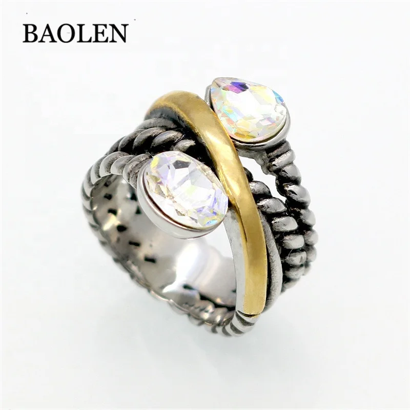 New fashionable 18K Gold Plated 316LStainless Steel gemstone Cheap Ladies rings jewelry set