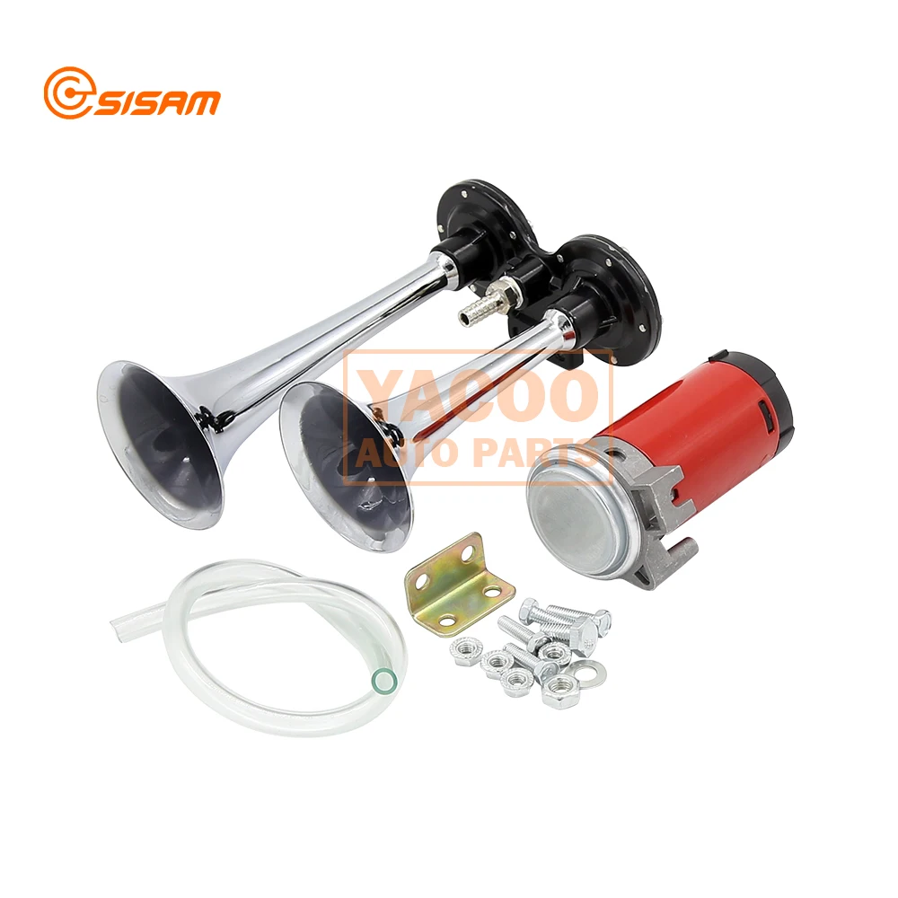 12v Two Way Silver Chromed Roots Gas Electric Trumpet Auto Car Vehicle Double Horn by Small Air Horn with Air Pump