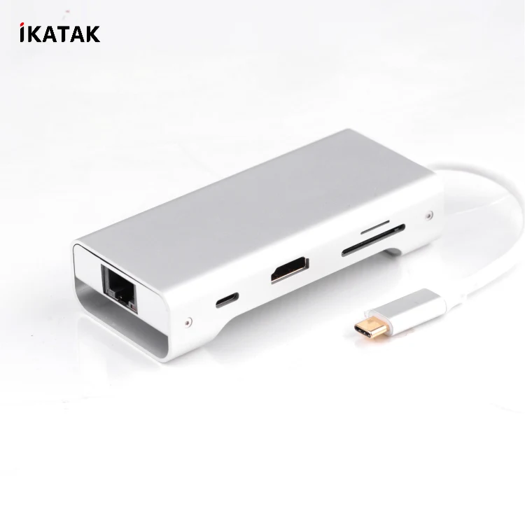 
2019 New Arrivals Sink Heat Design 7 in 1 Adapter HDMI RJ45 USB3.0 TF SD card Reader USB Type-C Hub 