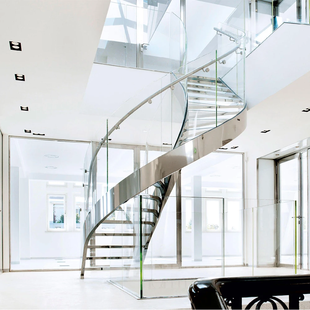 
Curved Helical Staircase with Frameless Glass Railing Stainless Steel Balustrade 