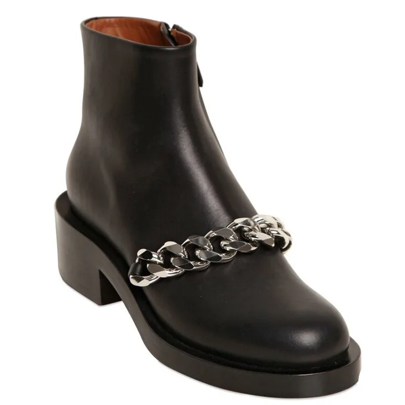 New Fashion Shoes Woman 2015 Chains Zip Ankle Boots Unique
