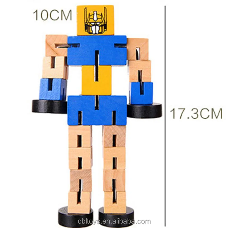Educational toy wooden rubber band elastic transformation robot blocks for kids CBL3196
